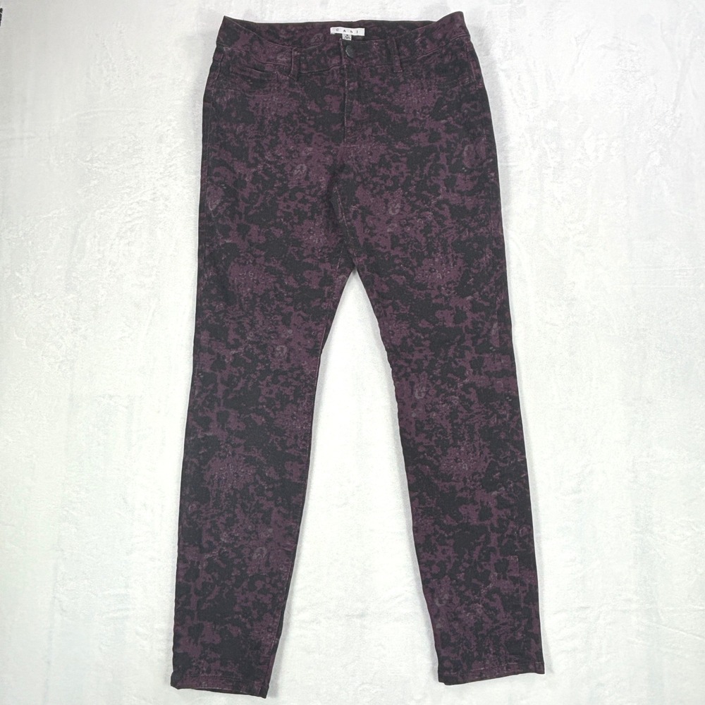 Cabi Purple Black Abstract Acid Wash Skinny Jeans Size 8 Slim Stretch Denim